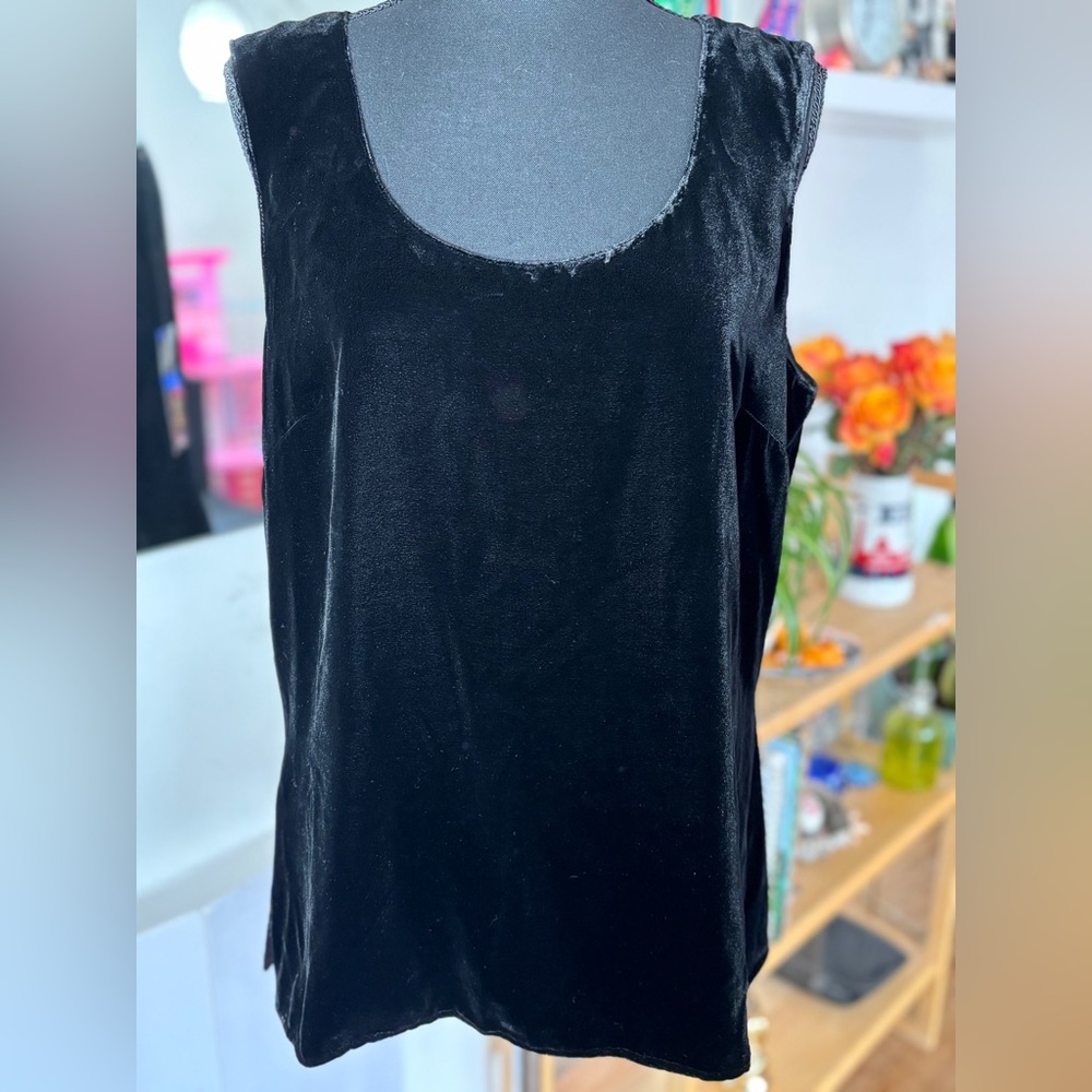 NWT Silk Assets By Diane Von Furstenberg Velour Side Slit Tank Black Velvet SZ M